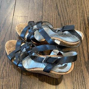 Guess Black Strappy Cork Wedges
